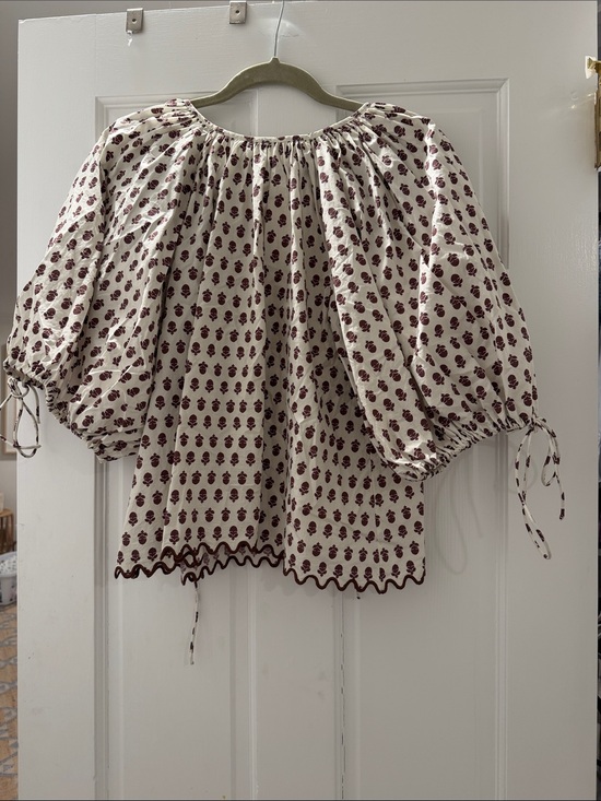 RHODE Tops - RHODE Cream Blouse with Burgundy Floral Motif